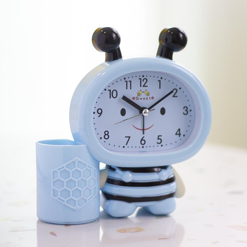 Cartoon Bee Alarm Clock With Pen Holder Cute Kids Wake Up Clock Silent Desktop Timer For Bedroom Study Room Decor