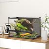 Reptile Glass Terrarium with Stone Background, Front Ventilation, Escape-Proof Knob Lock, 50 x 30 x 35 cm, Black