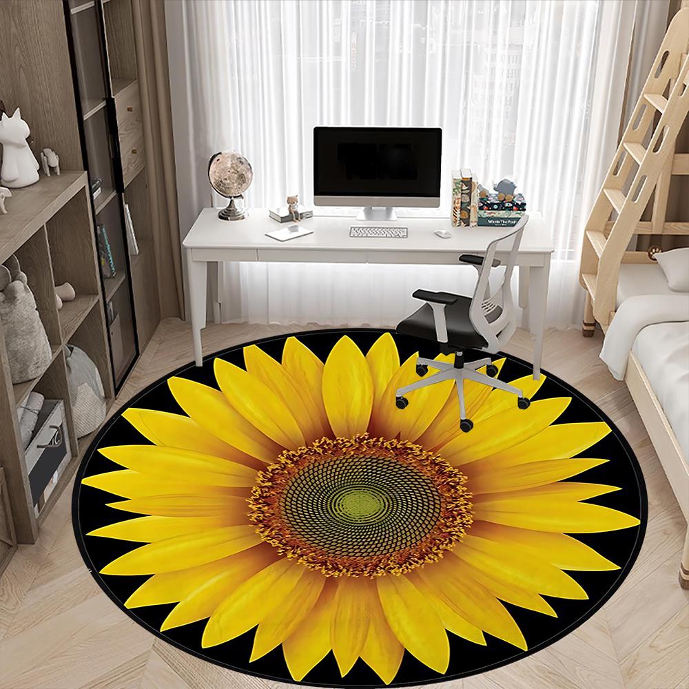 1pc Sunflower Bloom Office Round Area Rug, Indoor Mat Suitable ForOffice, Under Office Chairs Bedroom Living Room Home Decor, Room Decot085