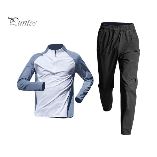

Мужской быстросохнущий костюм для фитнеса, 2 шт./компл., футболка с половиной молнии, комплект брюк, спортивная легкоатлетическая одежда, дышащая спортивная одежда для бега, езды на велосипеде L белый