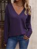 Fashion Women's Casual Tops Solid Color V-neck Loose Long-sleeved T-shirt Button Up Comfortable and Versatile T-shirt for Ladies