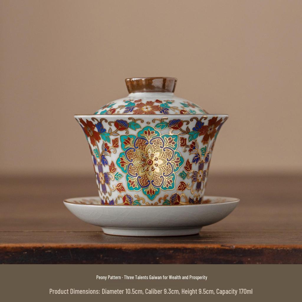Cloisonné Ceramic Kung Fu Tea Set with Teapot and Handle Cup