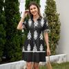Women's Casual Loose Fit Shirt Dress Button Front Short Sleeve Collared Dress A-Line Hem Summer Dress