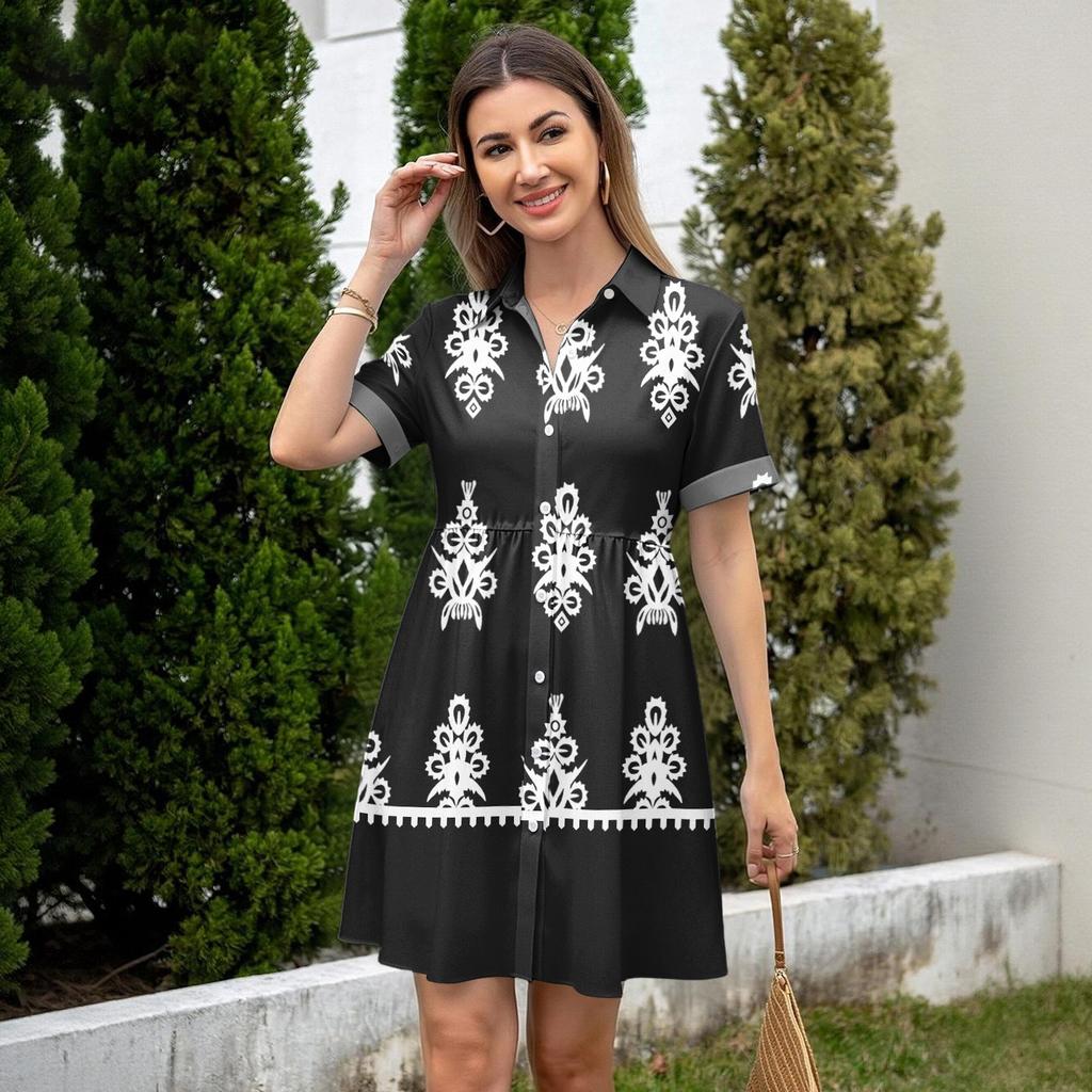 Women's Casual Loose Fit Shirt Dress Button Front Short Sleeve Collared Dress A-Line Hem Summer Dress