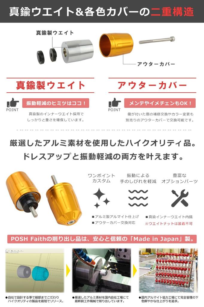 POSH FAITH Ultra těžké koncovky řídítek typu 2 pro OEM M6 černé pro (Vyrobeno Japonsko) Řídítka Honda/Suzuki, Typ, (Číslo dílu 033979-06-10)