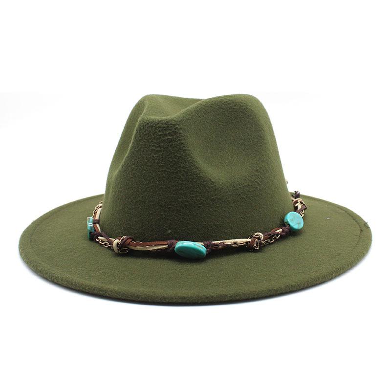 Emerald Western Region Style Top Hat Resin Accessories Jazz Hat Woolen Felt Hat