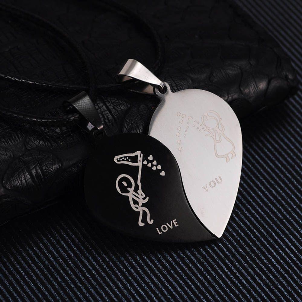 

Gift Pendants Shaped Necklaces Couples Jewelry Love Couple Women Steel Necklace Heart Stainless белый/чёрный