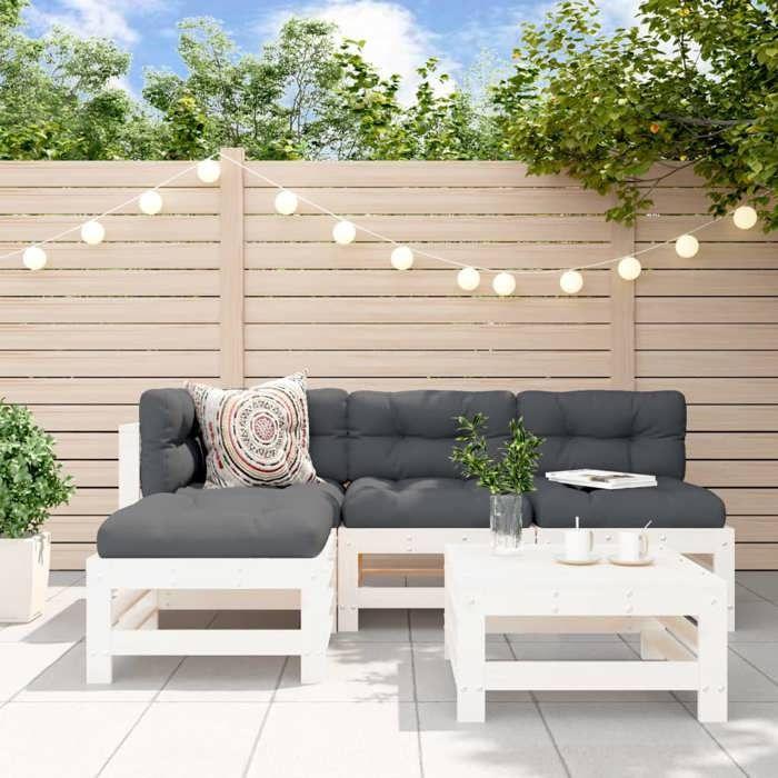 VidaXL Salon de Jardin avec Coussins 5 pcs, Canapés avec Dossier et Accoudoir, Ensemble de Meubles avec Table Basse Patio 3186068