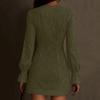 Damen Wildleder Kleid V-Ausschnitt Reißverschluss Spitze Langarm Farbe Vintage Kleid