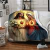 1pc Sacred Hearts Iconography Blanket, Lightweight Flannel Throw For Sofa, Bed, Travel, Camping, Livingroom, Office, Couch, Chair, And Bed,