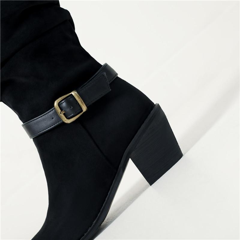 Women's high-heeled boots autumn and winter new thick-heeled suede mid-boots in size