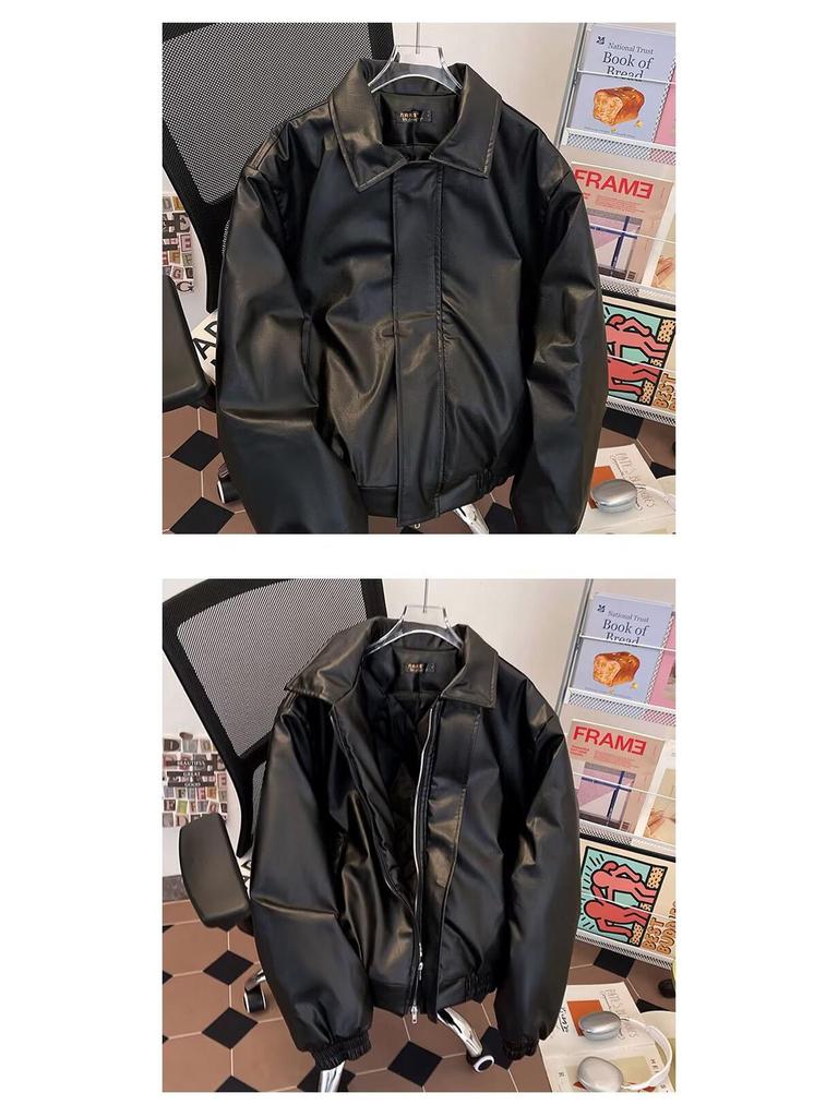 Stylová pánská polstrovaná kožená motorkářská bunda s límcem pro teplo a pohodlí