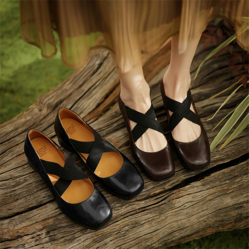 Fashion 2024 New Spring Sheepskin Women Shoes Round Toe Low Heel Women Pumps Mary Jane Shoes for Women Shallow Ballet Leather Shoes
