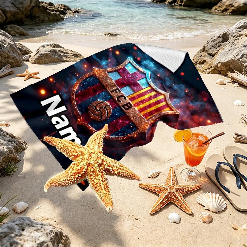 Custom Name Personalized football club FC Print Beach Towel, for Trip Camping Beach Party Home Decor, Birthday Gift for Family & Friends