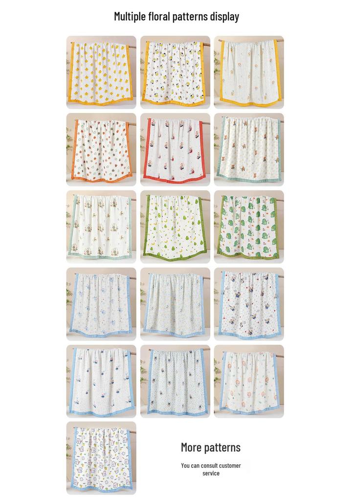 Grade A All-Cotton 6-Layer Baby Bath Towel - Soft, Absorbent, Printed Gauze for Newborns