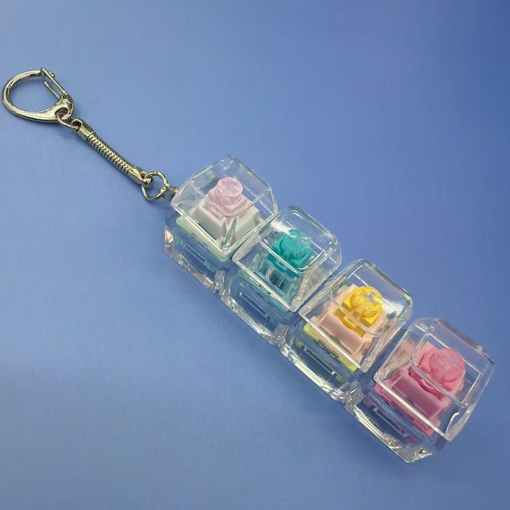 New 1/2/3/4/9 Keys Keyboard Keychain Transparent Key Button Finger Toy Pass The Time Stress Relief Keycap Keychain Kids