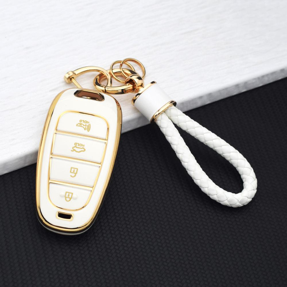 4 Tasten TPU Auto Schlüsselabdeckung Halter Schale für Hyundai Tucson Sonata Solaris Hybrid Nexo NX4 Santafe Auto DN8 Schlüsseltasche Schlüsselanhänger