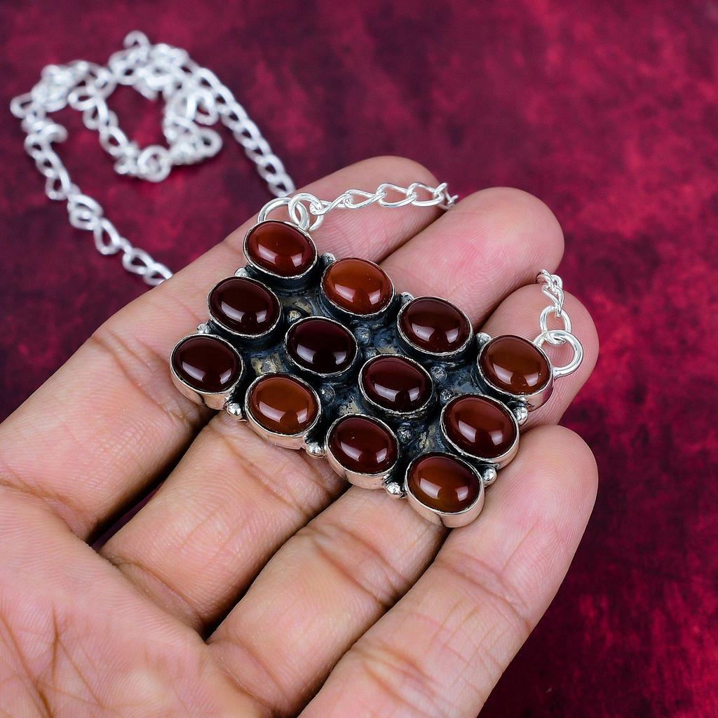 Red Carnelian  Necklace Handmade Jewelry, 925 Solid Sterling Silver Necklace Designer Gemstone Jewelry Adjustable Chain Necklace Gift For Mom