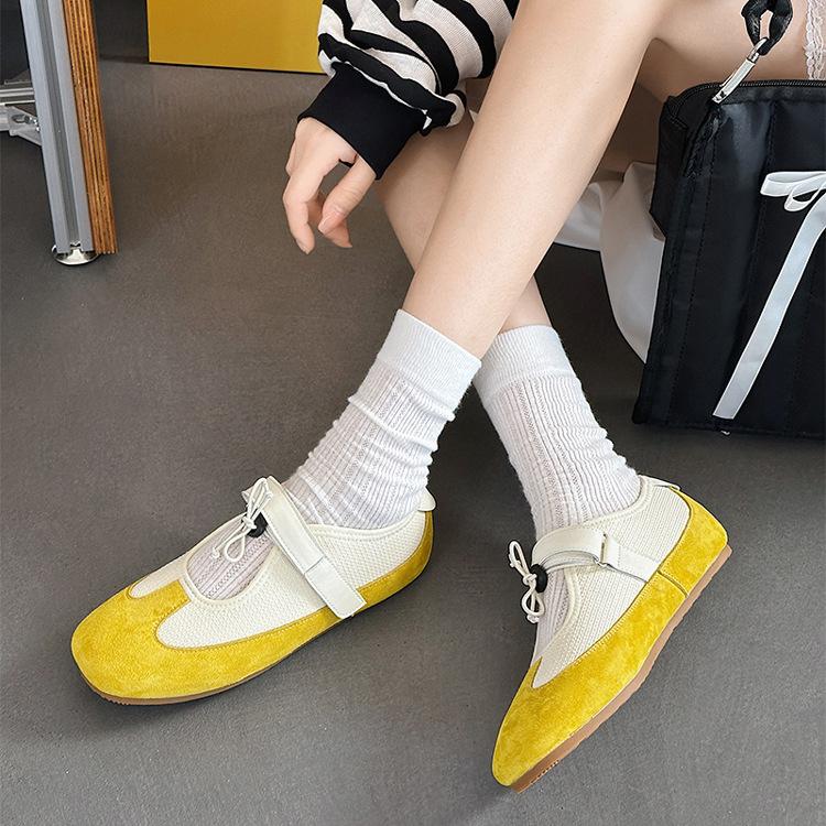 Mary Jane women's shoes spring and summer new leather soft-soled ballet shoes versatile, ugly and cute Velcro women's shoes