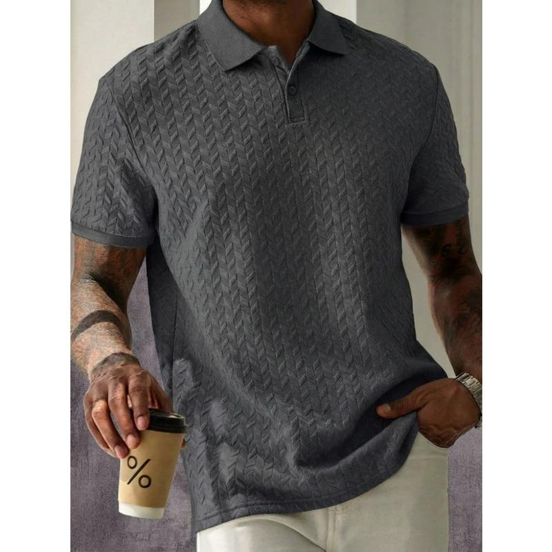 Men's plain-coloured polo shirt with a turn-down collar, front buttons and short sleeves – a casual, everyday T-shirt