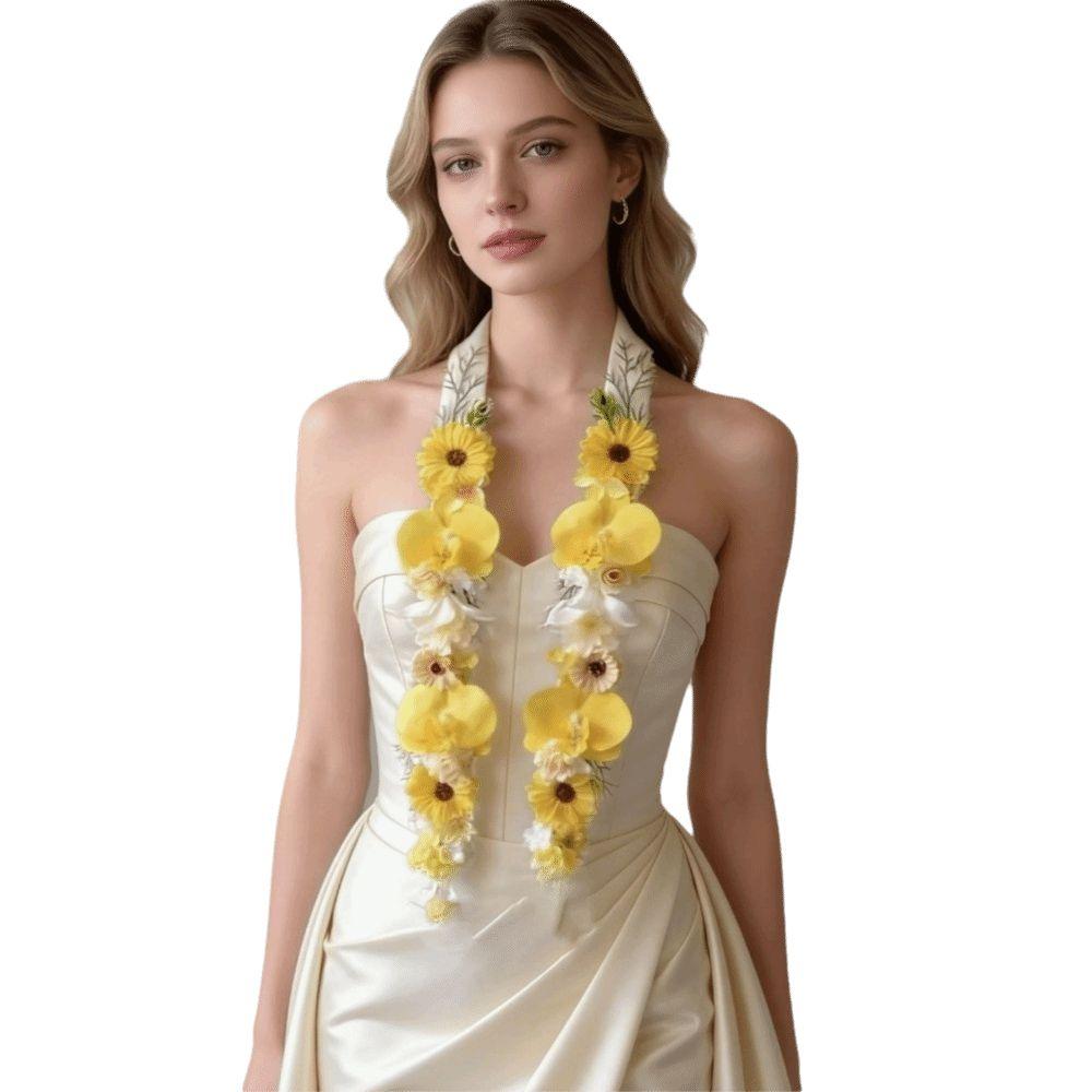 Silk Fabric Floral Shoulder Sash Satin Fabric Artificial Floral Garland Birthday Party