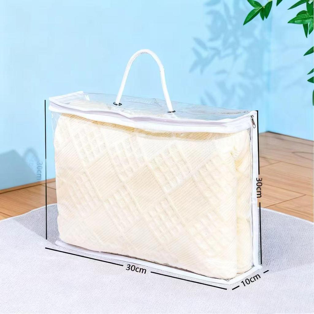 White PVC Dustproof Storage Bag with Handle for Clothes, Blankets, and Bedding