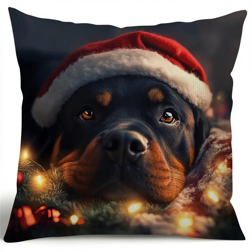1pc Rottweiler-Themed Christmas Pillowcase - Made of Soft And Smooth Polyester Short Plush Fabric, Featuring a Single-Sided Printed Design, Measuring