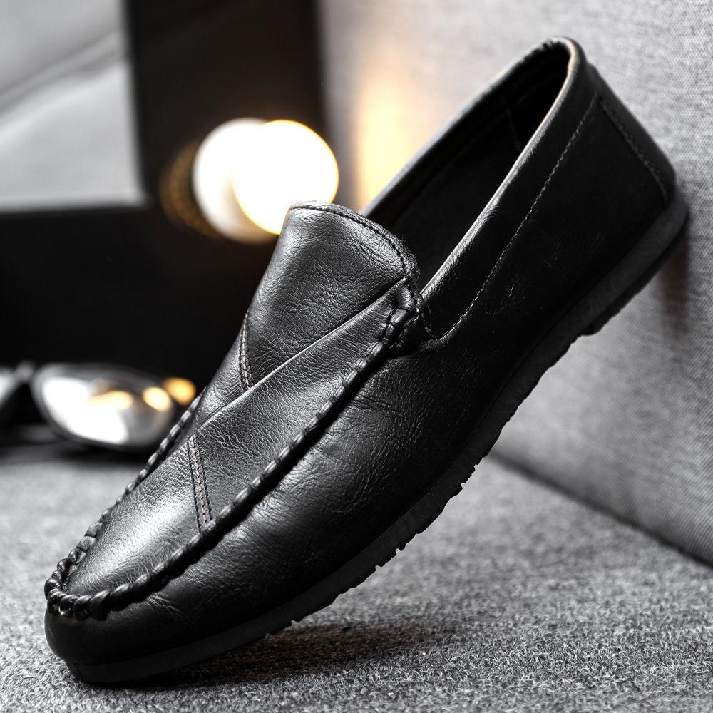 

Черные мужские повседневные слипоны с плоским круглым носком, тренд 2025, дизайнерская мода, социальные, для взрослых, элегантные мужские кожаные туфли по акции 44