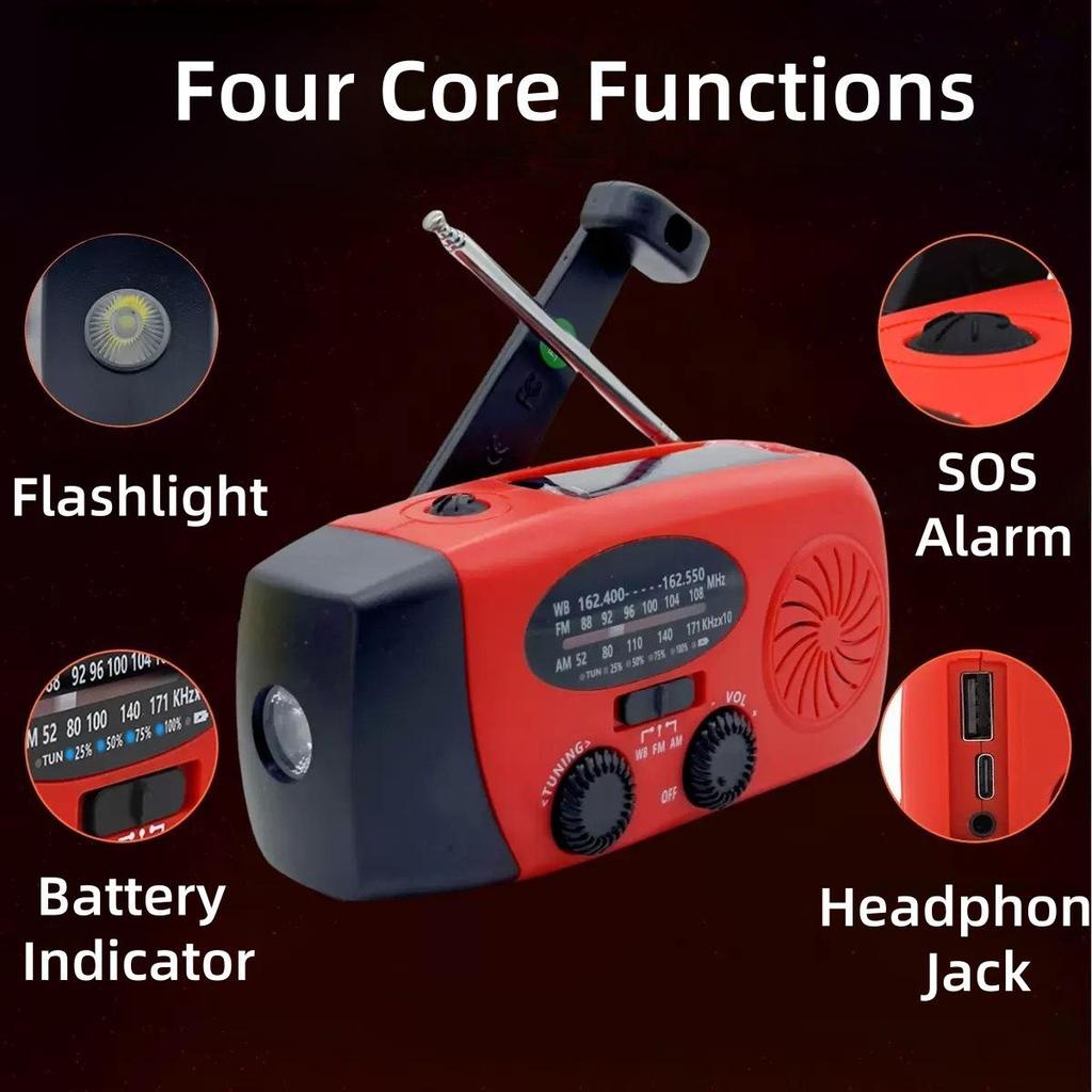 Portable Solar Hand-Crank Emergency Radio with Flashlight and SOS Alarm