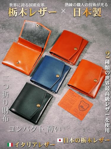 Men's Bifold Tochigi Leather Mini Wallet, Small, Slim, Compact, Portable, Genuine Leather with Large Capacity (Tochigi-black)