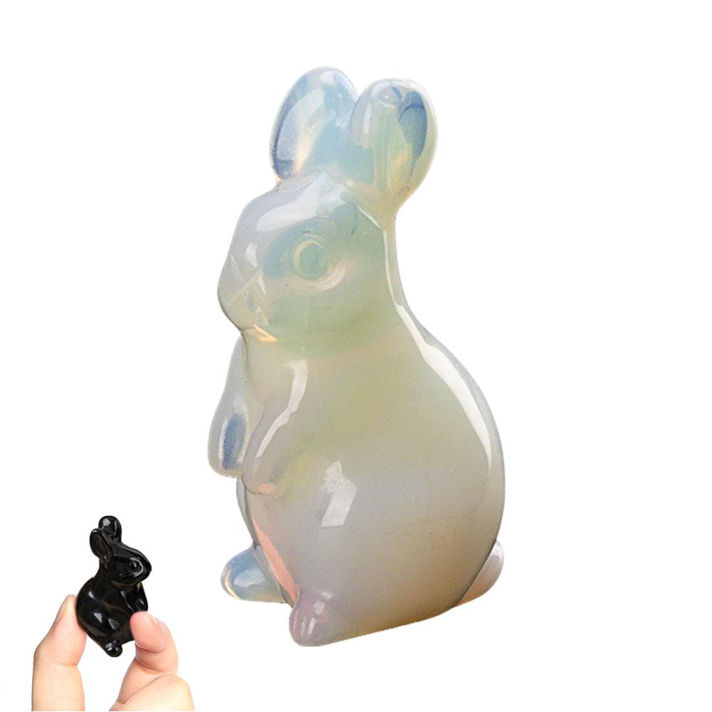 Natural Stone Carved Bunny Figurine Healing Crystal Amethyst Energy Quartz Animal Statue Chakra Carved Bunny Animal Figurine