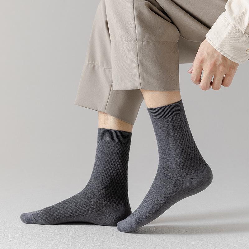 Men's Bamboo Fiber Mid-Calf Socks - Breathable, Casual, All-Season Business Style