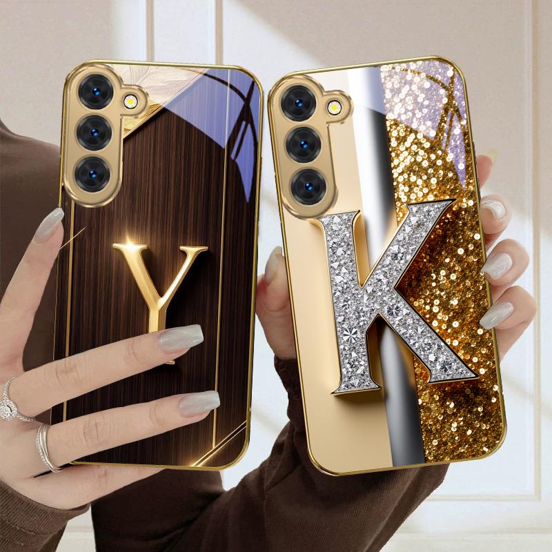 Shining and dazzling "G" For Samsung Galaxy S26 S20 FE 21 22 Ultra 23 Plus 24 Ultra 25Ultra S21+ 22Plus Golden glass phone case