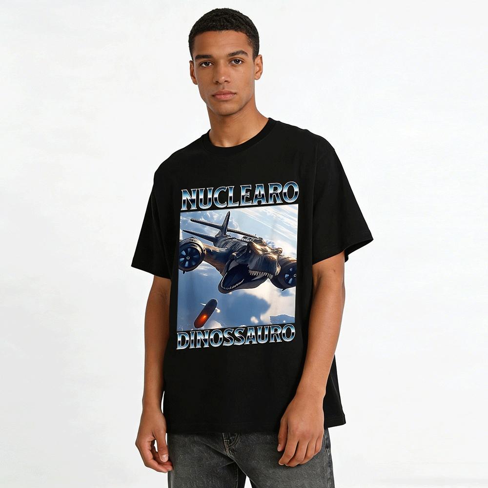 Nuclear Dinosaur Bomber Graphic Casual Short Sleeve T-Shirt Pure cotton T-shirt