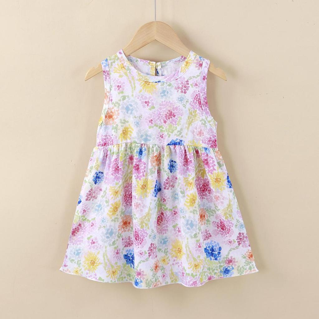New Summer Sleeveless Princess Dress for Girls: Cotton & Rayon, Korean Style for Big and Middle Kids