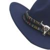 Western Cowboy Hat for Men Women Wide Brim Sun Protection Fedora Beach Hat Wool Cowgirl Felt Hat with Adjustable Strap