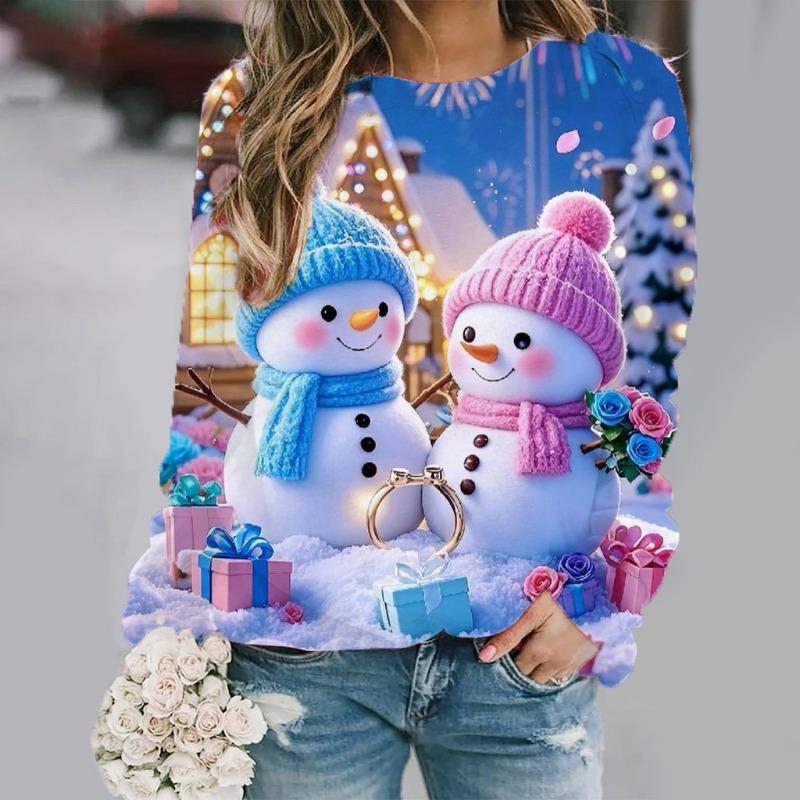 Christmas Snowman 3D Print Sweatshirts Women Autumn Raglan Long Sleeves Hoodie Street Y2k Pullover Harajuku Tops Female Clothing