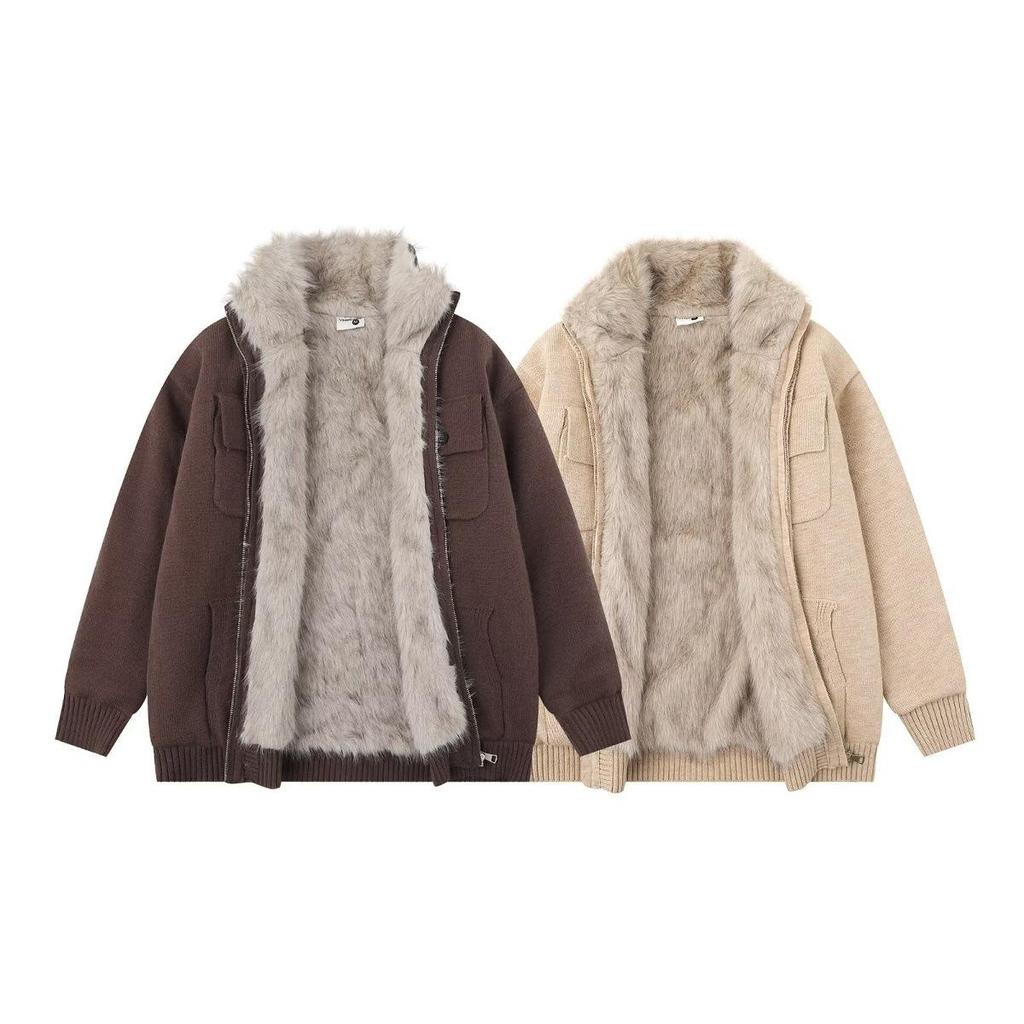 2026 Höst/Vinter Herrarbetsklädesstil Ståkrage Blixtlås Cardigan med Pälskrage