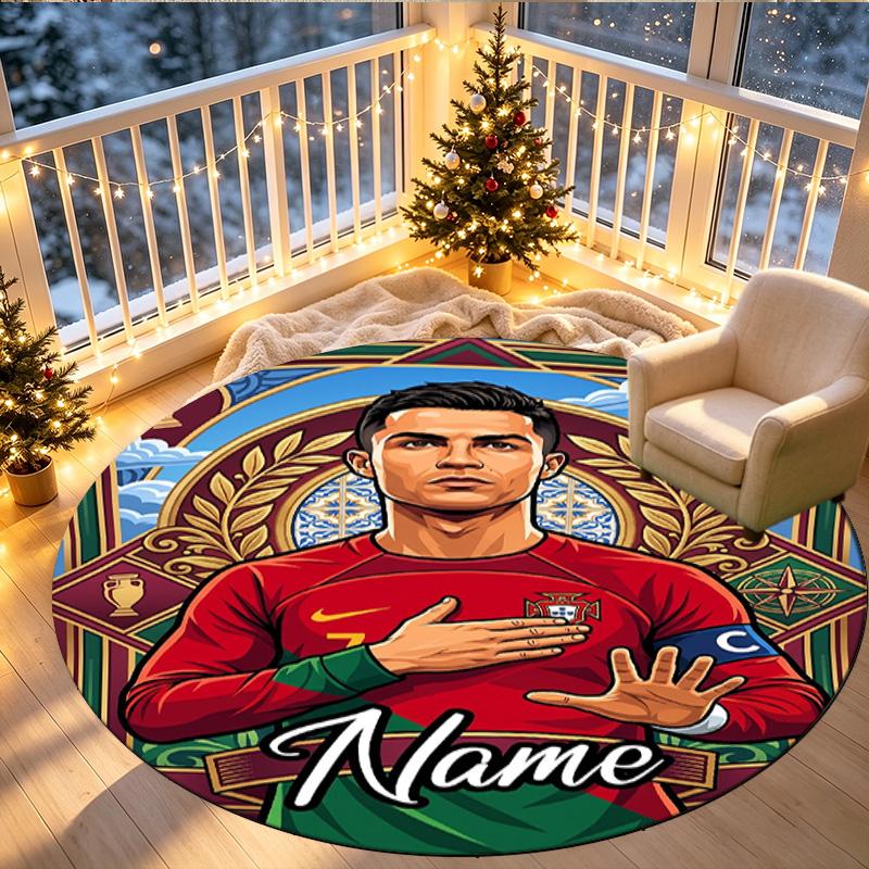 Tapis rond personnalisé avec impression Cristiano Ronaldo, Tapis décoratif polyvalent pour la maison, pour salle de jeux, appartement, balcon, entrée, couloir Cadeau