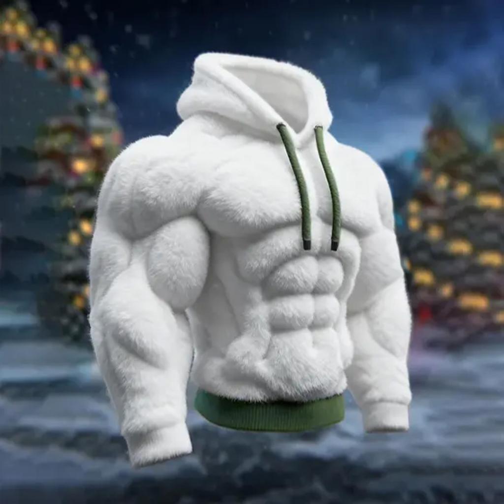 Men's Christmas Muscle Ugly Print Long-Sleeve Casual Sports Hooded Sweatshirt