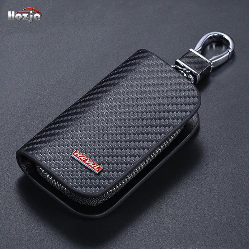 

Carbon Fiber Pattern Leather Car Key Case Zipper Key Cover for Haval Jolion Dargo H6 F7 F7X H9 With Haval Logo Accessories 2024 червоний
