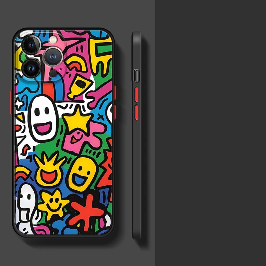 Fashion Monster Graffiti Phone Case for Apple iPhone 15 16 Pro XS Max 16e 13 14 Plus XR SE 7 8 12 11 Pro Plus Matte