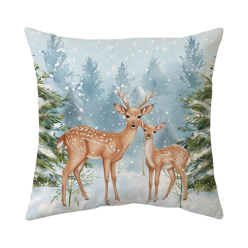 Winter Christmas Snow Scenery Printed Pillow Cover Holiday Decoration Sofa Cushion Cover American Home Bedroom Cushion