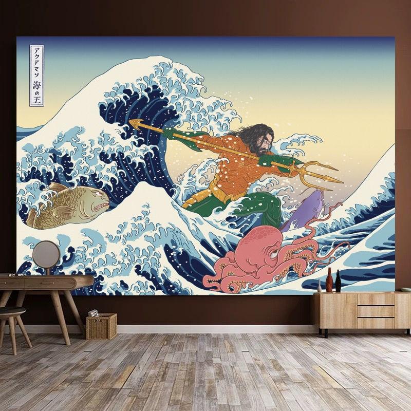 Japanese Tavern Sea Wave Tapestry Ghost Samurai Decorative Tapestry Room Decoration Home Decor Dorm Wall Hanging Backdrop Cloth
