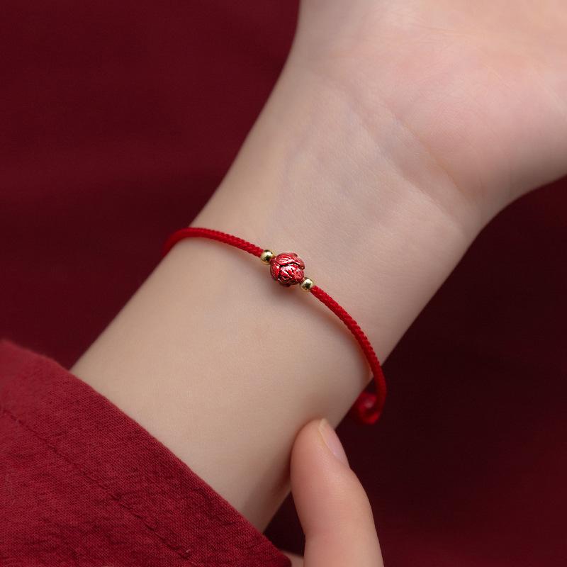 Good Luck Red Gold Color Cinnabar Beads Natural Stone Lotus Bracelet for Women Couples Bracelet Party Jewelry Gift