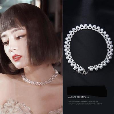 Elegant Crystal Pearl Necklace Female Sweet Clavicle Chain Short Wedding Party Birthday Jewelry Gifts