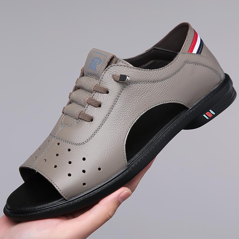 

Breathable Men Sandals Summer Leather Outdoor Casual Business Sandals Lightweight All-match Men Stylish Hollow Out Shoes 44