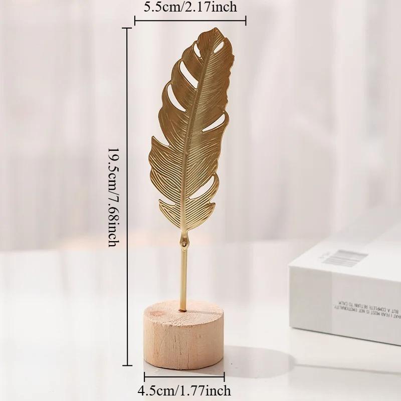 1pc Golden Ginkgo Leaf Feather Metal Model Figurines Desktop Craft Ornaments Photo Props Statues Sculptures Home Christmas Decor