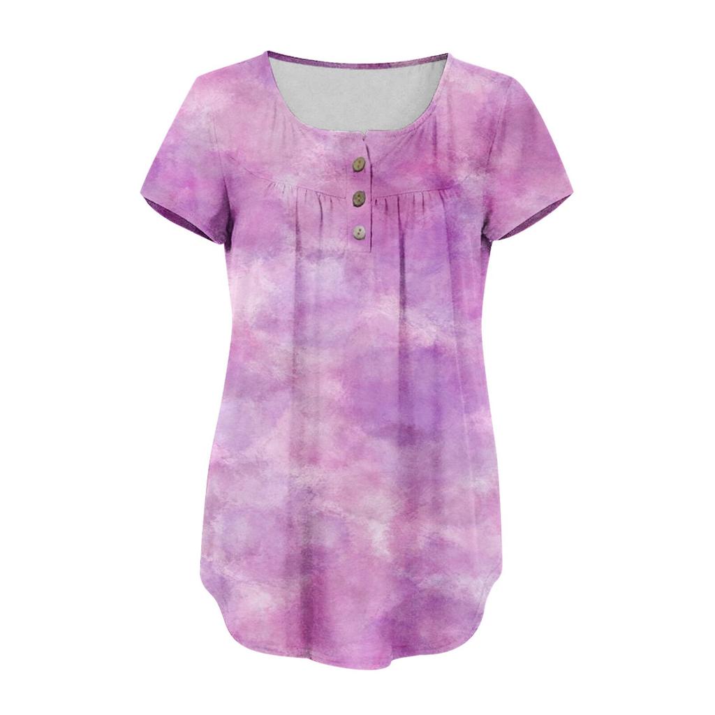 Damen-Pullover, lässig, modisch, Übergröße, bedruckt, kurzärmelig, Knopfleiste, V-Ausschnitt