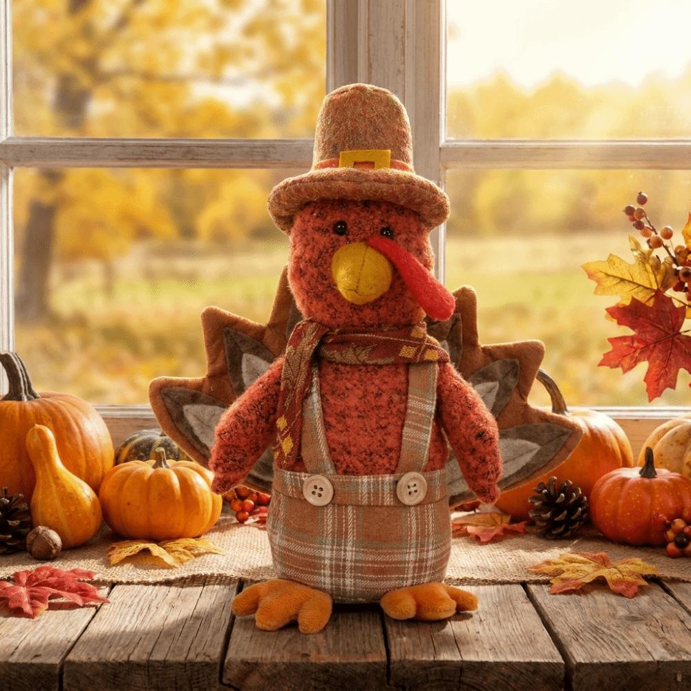 Rustic Thanksgiving Plush Turkey Doll Creative Stuffed Turkey Toy Harvest Festival Decor